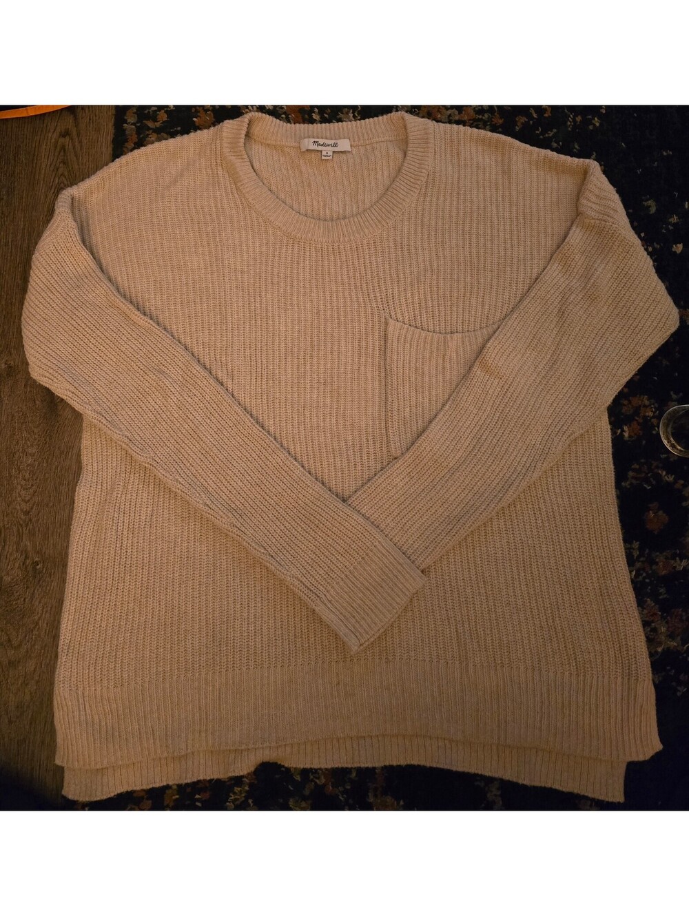 Madewell Ribbed Knit Oversized Pocket Sweater Beige Tan Cream